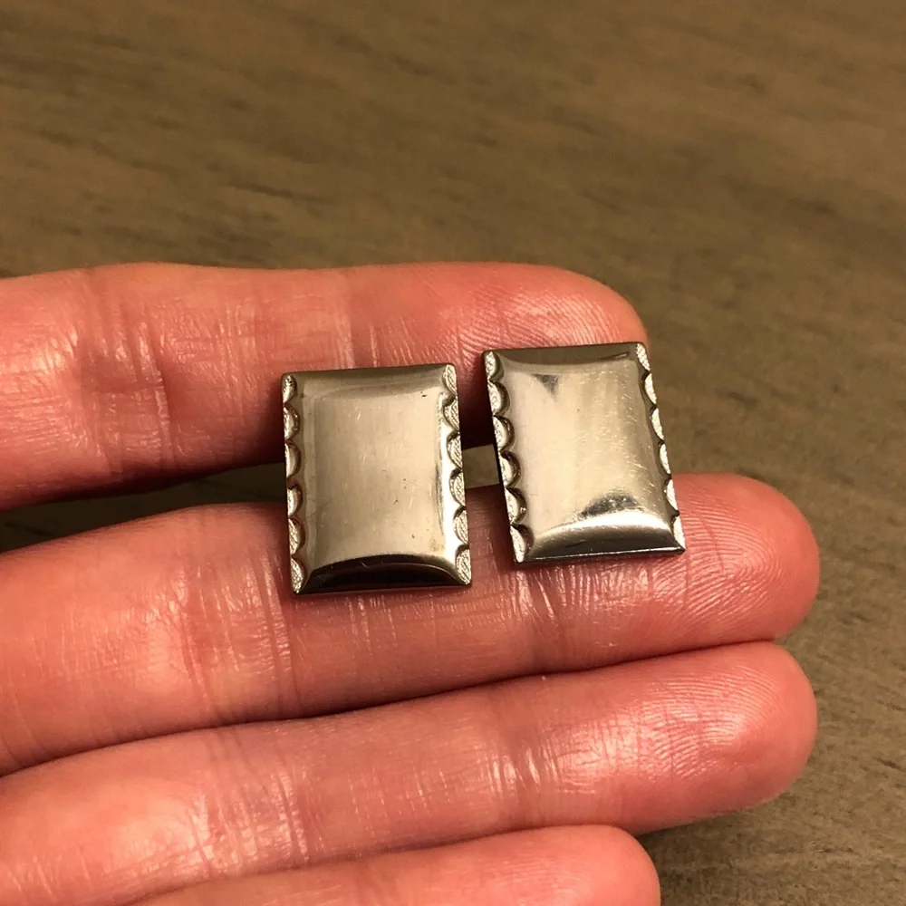 Silver Tone Rectangular Cuff Links
